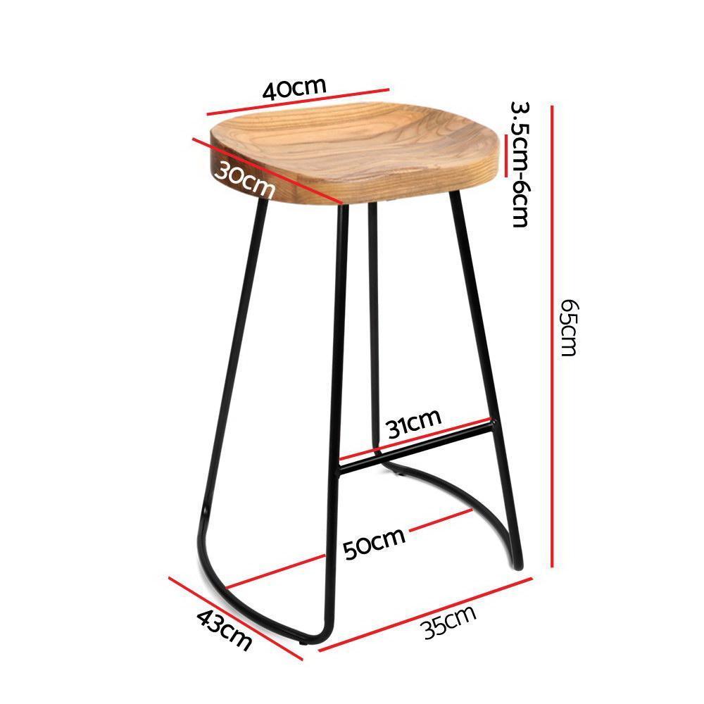 Set of 2 Wooden Backless Bar Stools - Natural - BSR