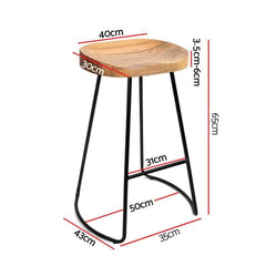 Set of 2 Wooden Backless Bar Stools - Natural - BSR