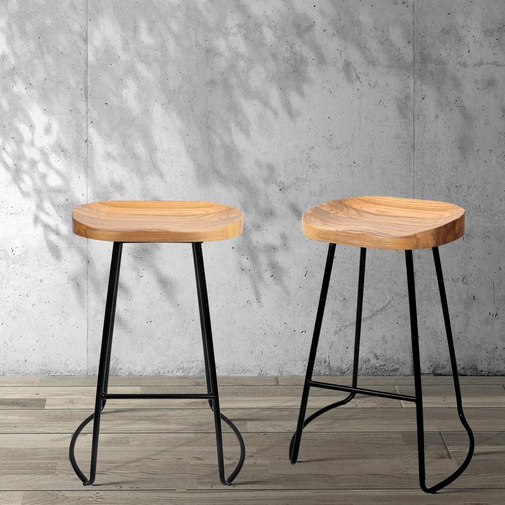 Set of 2 Wooden Backless Bar Stools - Natural - BSR