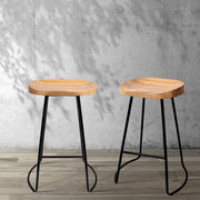 Set of 2 Wooden Backless Bar Stools - Natural - BSR