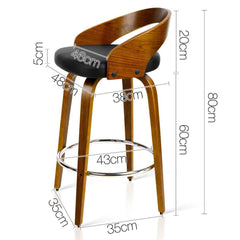 Set of 2 Wooden Bar Stools - Black - BSR